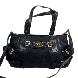 Michael Kors Black Canvas/Leather Gansevoort Shoulder Handbag + Gold Hardware
